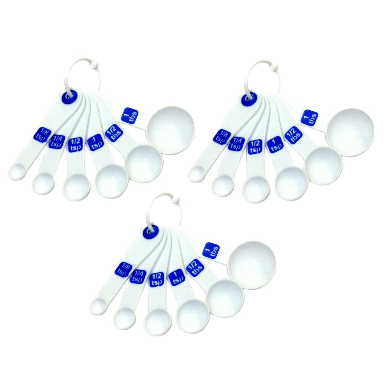 Chef Craft EZ-Read Large Print Plastic 6 Piece Measuring Spoon Set, 1/8 tsp, 1/4 tsp, 1/2 tsp, 1 tsp, 1/2 tbsp, 1 tbsp, White with Blue